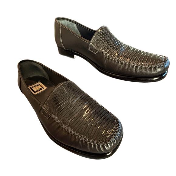 David Eden Handmade Exotic Lizard Leather Loafers DRK Gray‎ Euro Dress Shoes 8-9 - Picture 3 of 9